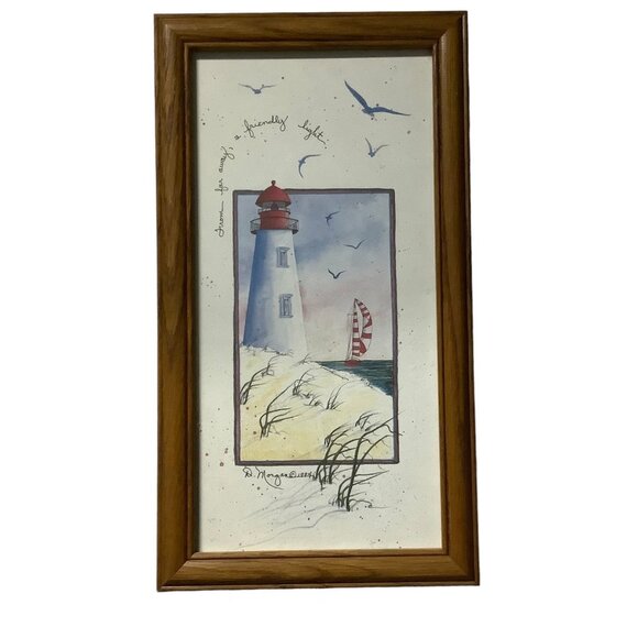 Vtg D. Morgan "From far away, a Friendly Light" 1994 Lighthouse Print 8.5"x15.5" - Picture 4 of 9